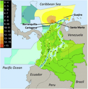 Distribución de viento en Colombia